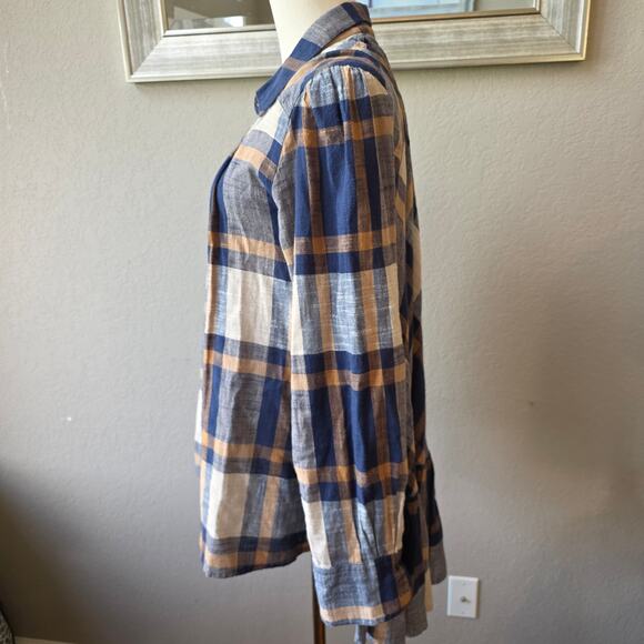 Free People Women's Preppy Plaid Flannel Ruffle Button Up Tunic Top Size M Multi - Picture 4 of 6